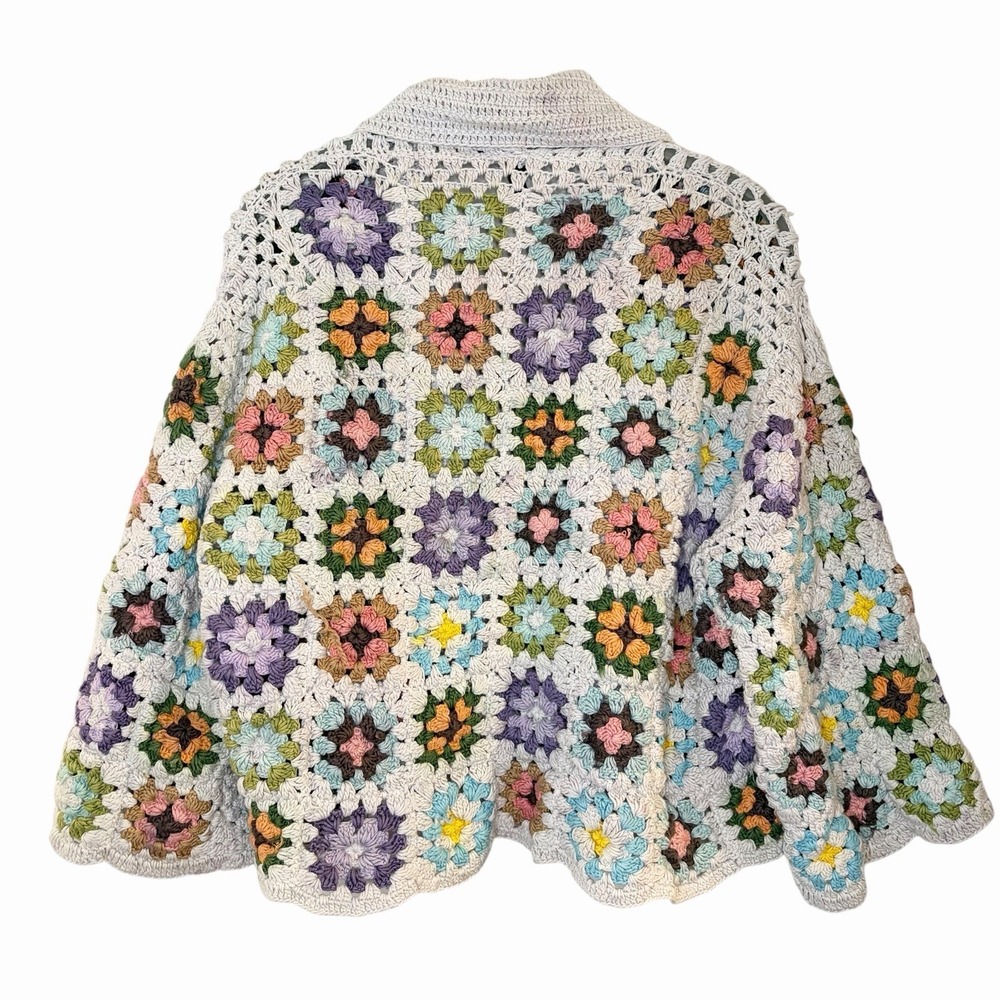 Anthropologie Crochet Granny Square Cardigan Open Boho Chunky Rare HTF OS - Picture 4 of 9
